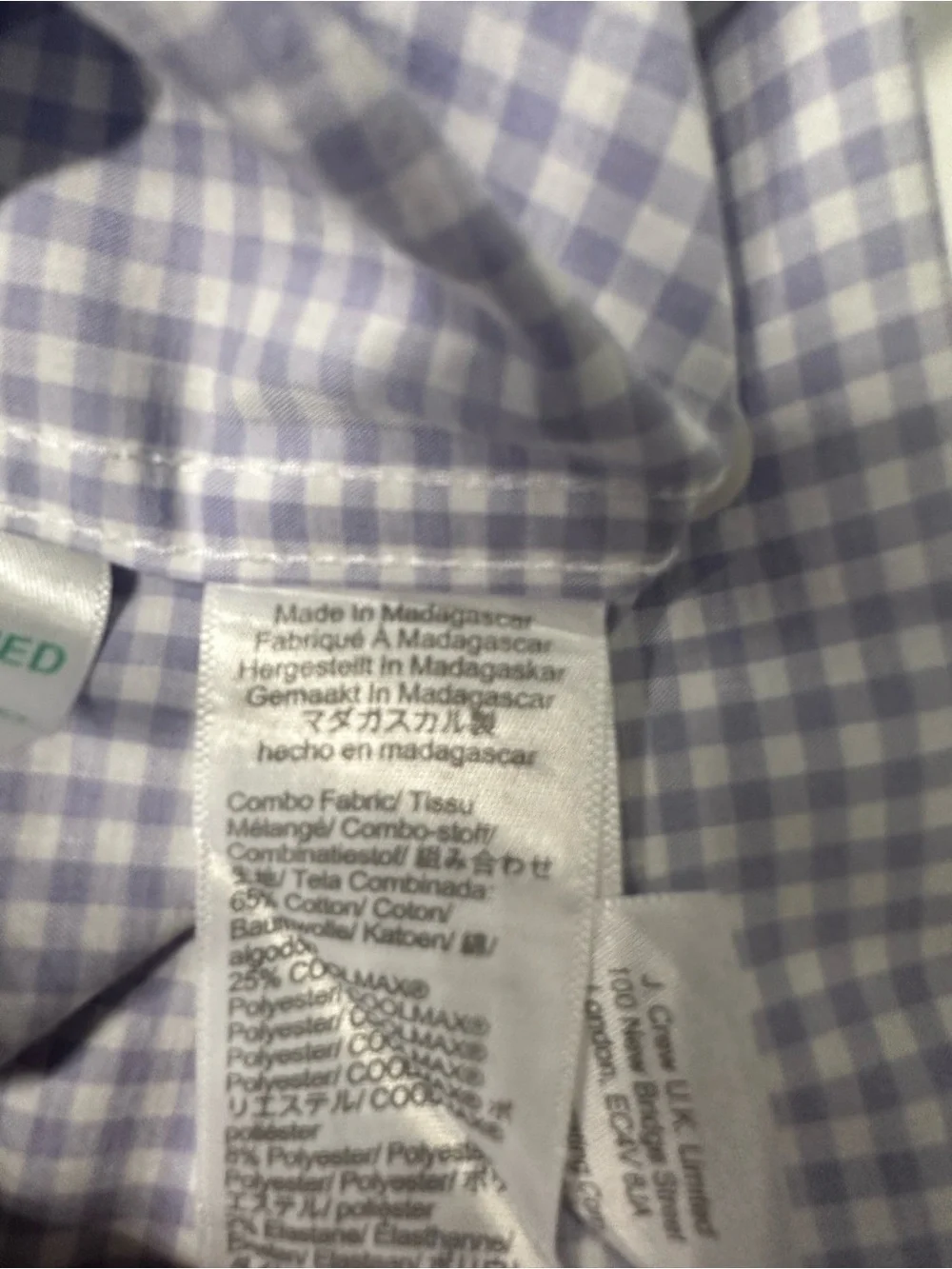J. Crew Lavender  Gingham Button-Down Shirt